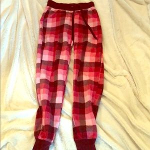 Red and pink sweat pants